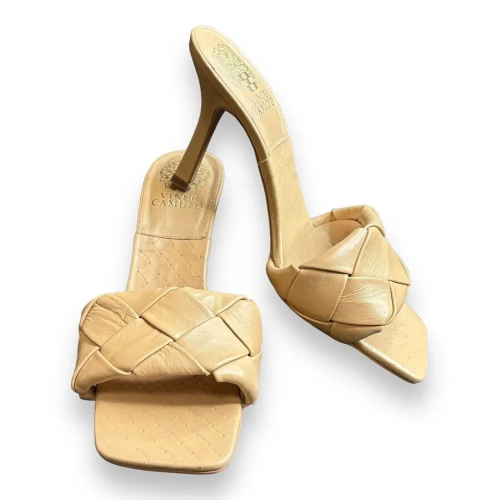 Vince Camuto Brelaine Braided Strap Sandals Heels in Beige Size 8